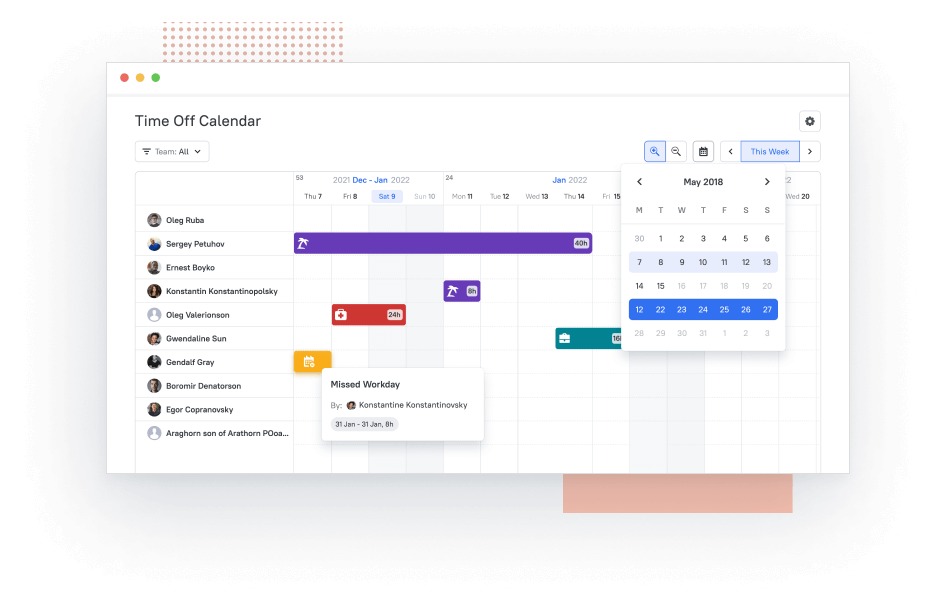 Time Off Calendar Integrated with Attendance Tracker