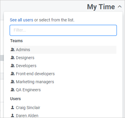 Selecting another person's timesheet