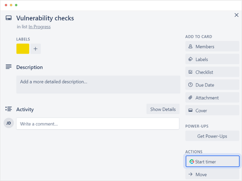 Find timer button on a Trello card