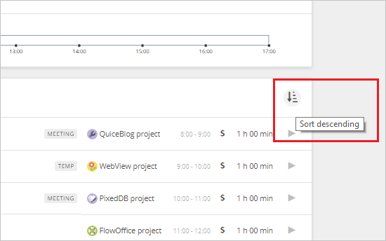 Time entry sorting