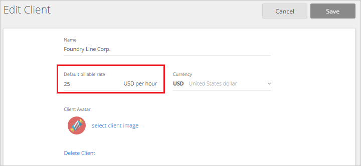 client default billable rate