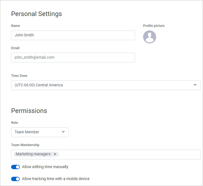 Personal Member Settings