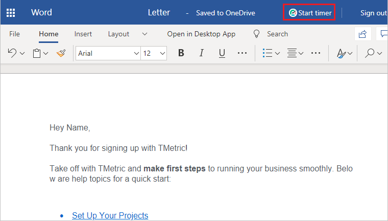 Seguimiento del tiempo en Microsoft Office Online