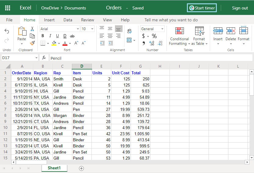 Botón de inicio del temporizador Excel