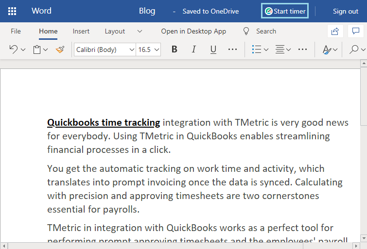 Microsoft Office Online Time Tracking - TMetric