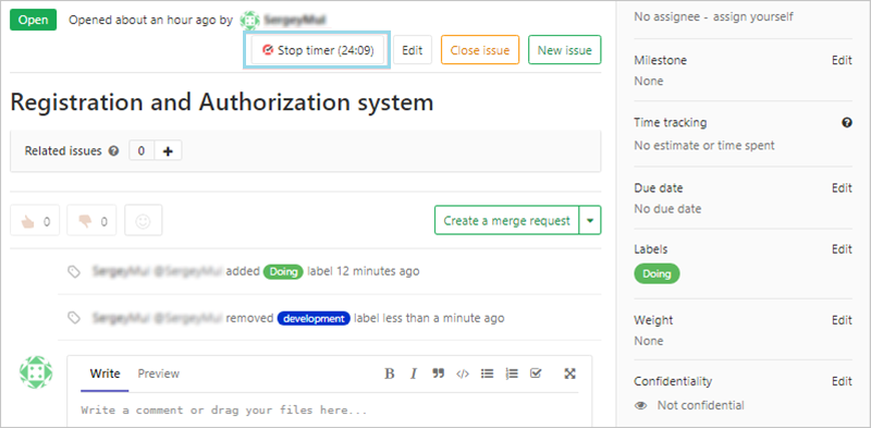 Suchen Sie nach der Timer-Schaltfläche in einem GitLab-Issue