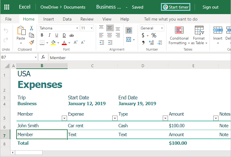 Trabaja de forma productiva en una hoja de cálculo en Excel Online